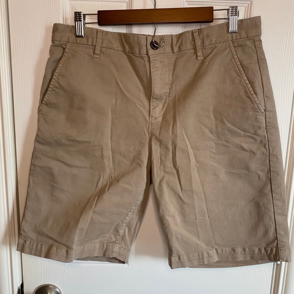 PAIGE Men's 33 Federal Slim Tan Chino Shorts Cotton Stretch Flat Front Casual